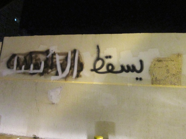 غرافيتي «يسقط الأسد» في منطقة البريستول / فردان بالذكرى الثانية للثورة السورية ١٨ آذار / مارس ٢٠١٣